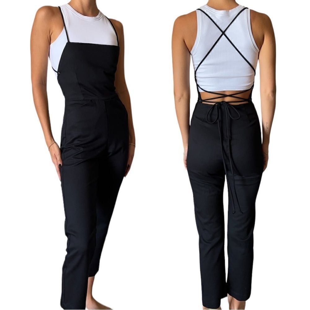 Reformation Black Jumpsuit Open Back Cropped Size 2P